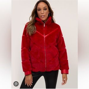 Brand new, Tags on, never worn New York & Co Faux Fur red puffer jacket